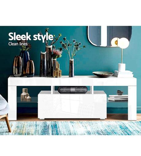 Artiss Entertainment Unit RGB LED TV Cabinet 130cm Length High Gloss Wooden TV Stand, White