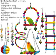 Bird Swing Chewing Toys, 11 Packs Brightly colored and sturdy Parrot Hammock Bell Toys,Parrot Cage Toy Bird Perch with Wood Beads Hanging for Small Parakeets, Cockatiels, Conures, Finches,Budgie,Parrots, Love Birds,Canaries