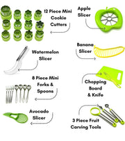 Vegetable Fruit Cutter Shapes Carving Tools Set - 29 pieces - 12 Cute Mini Cookie Cutting Stamps Moulds Flower Heart Star, Melon Baller, Watermelon Cutter, Apple Slicer – Create Fun Food Decoration for Kids Parties