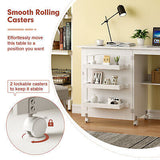 White Folding Sewing Craft Table Shelves Storage Cabinet Home Furniture W/Wheels