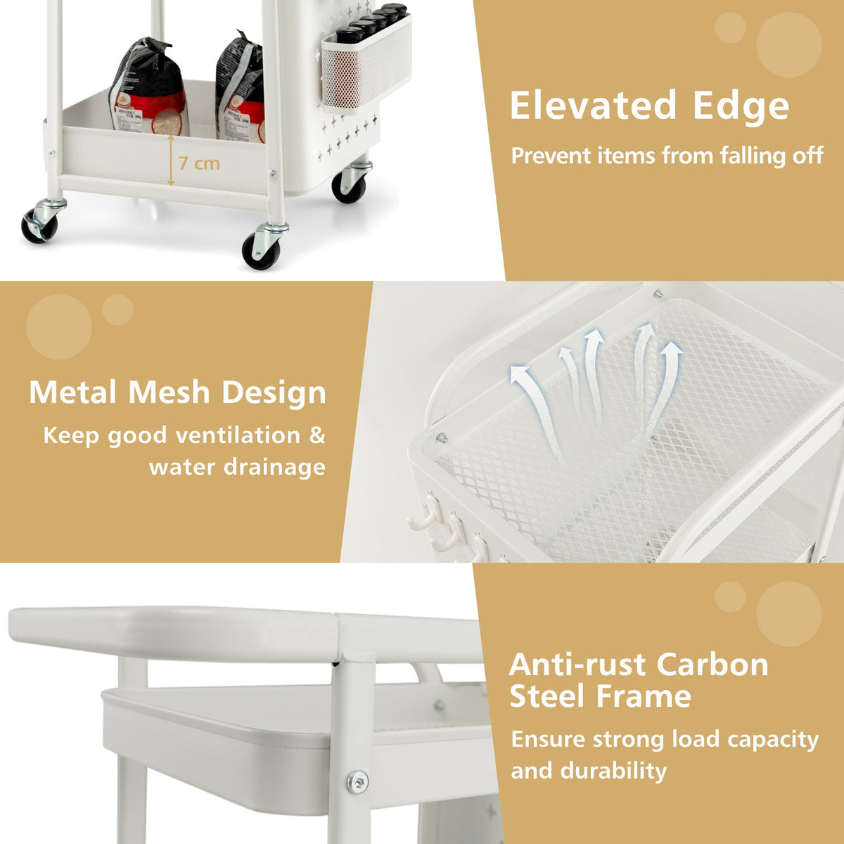 3-Tier Pegboard Rolling Storage Cart