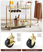 2-Tier Gold Bar Cart with Mirrored Shelves