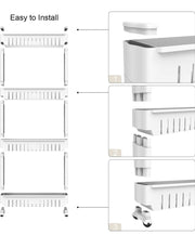 4 Tier Slim Storage Cart Mobile Shelving Unit Organizer Slide Out Storage Rolling Utility Cart Tower, Gap Storage Pantry Storage Rack for Kitchen Bathroom Laundry Narrow Spaces, Plastic, White