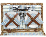 Picnic Basket Set for 4 Persons | Large Willow Hamper with Large Insulated Cooler Compartment, Free Waterproof Blanket and Cutlery Service Kit-Classical Brown