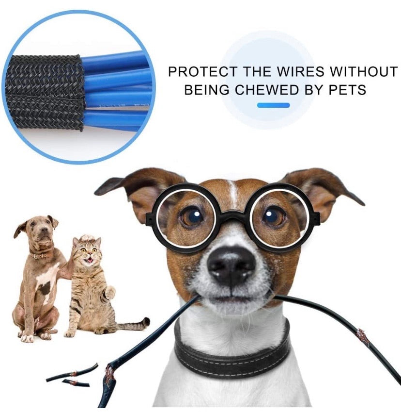 Cable Management Sleeve 3M, AGPTEK Cord Management System for Desk PC TV Computer Projector Wires Protection and Organization, Home, Theatre and Office, Prevent Cat from Chewing Cords, Black