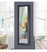 Luxfurni LED Light Jewelry Cabinet Wall-Mount/Door-Hanging Mirror Makeup Lockable Armoire, Large Storage Organizer w/Drawers