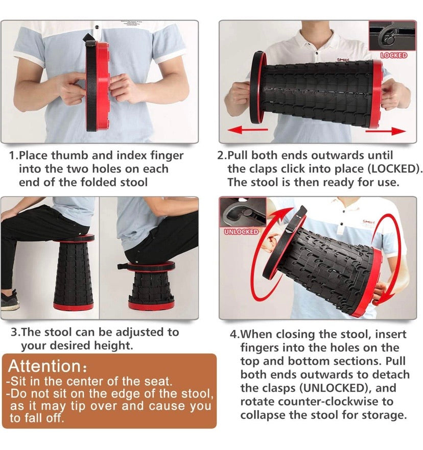 Folding Stool for Camping Adults Kids Retractable Plastic Stool Lightweight Collapsable Stool Portable for Fishing BBQ Outdoors Indoors Kitchen Max Load 150kg