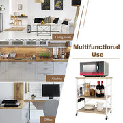 3-Tier Rolling Kitchen Storage Trolley with Hooks