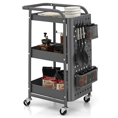3-Tier Pegboard Rolling Storage Cart