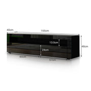 TV Cabinet Stand LED Light TV Entertainment Unit Wood Storage Shelf 2 Doors Black 155CM