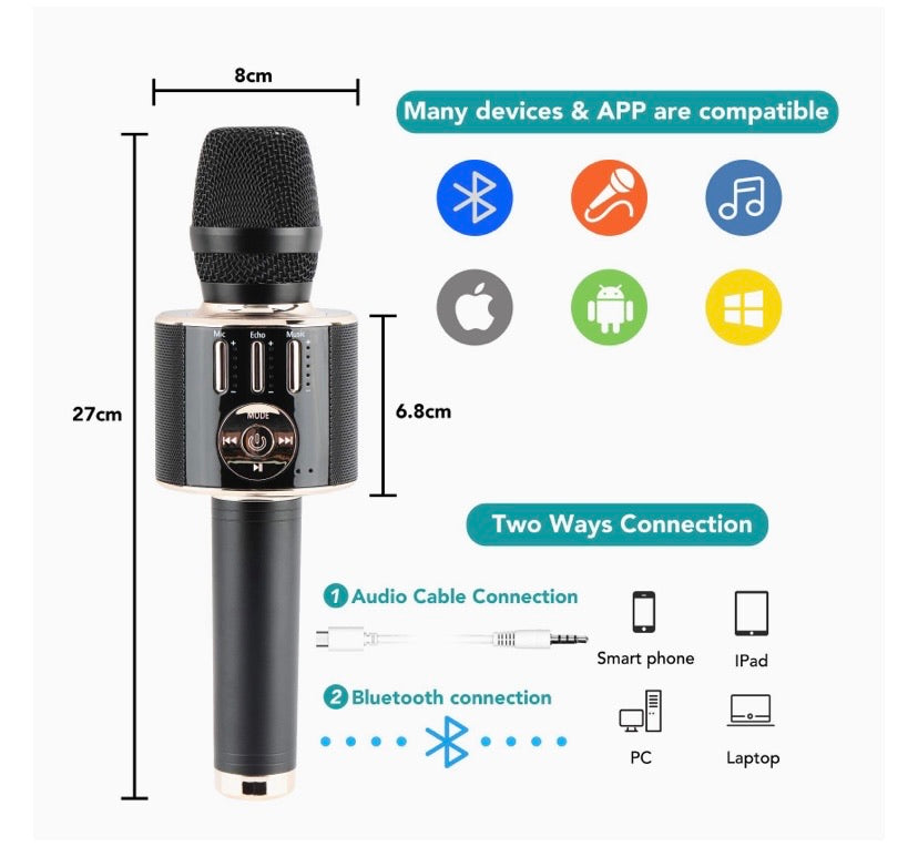 Tobeape 4-in-1 Bluetooth Karaoke Microphone with Voice Effects