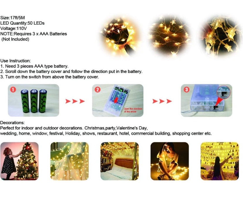 Star Fairy Lights - 70 LED 33 FT Star String Lights Waterproof for Indoor, Outdoor, Bedroom, Wedding, Party, Christmas Garden Decorations, Warm White