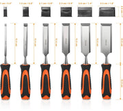 11 Pcs Wood Chisel Set with Case, Premium Wood Carving Tools for Woodworking with 6 Wood Chisels in Heated Tread Cr-V Alloy, 1 Honing Guide, 1 Sharpening Stone, 1 Rule & 2 Carpenter Pencils