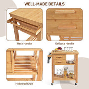 Bamboo Rolling Kitchen Island with 2 Drawers