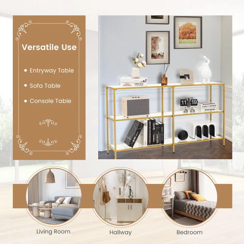 3-Tier Tempered-Glass Console Table