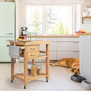 Bamboo Rolling Kitchen Island with 2 Drawers