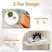 2-Tier Round Wooden Side Table with Metal Frame