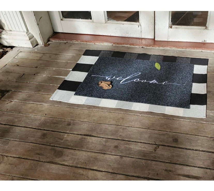 Grey Welcome Entrance Mat with Rubber Backing – 18 × 28in