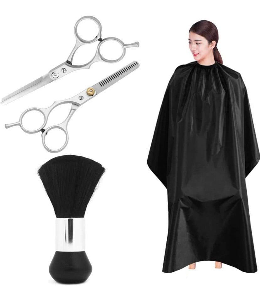 4-Piece Haircut Set with Straight & Thinning Scissors, Cape and Duster