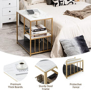 3-Tier Faux-Marble Sofa Side Table