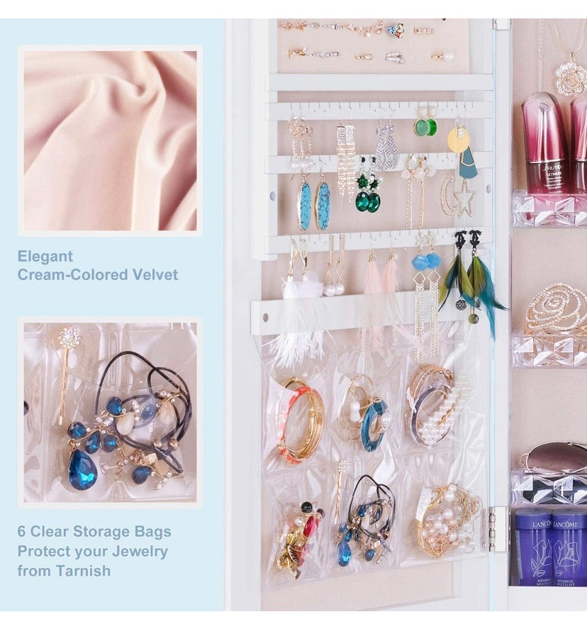 LUXFURNI Slim Wall or Door Mirror Jewellery Cabinet