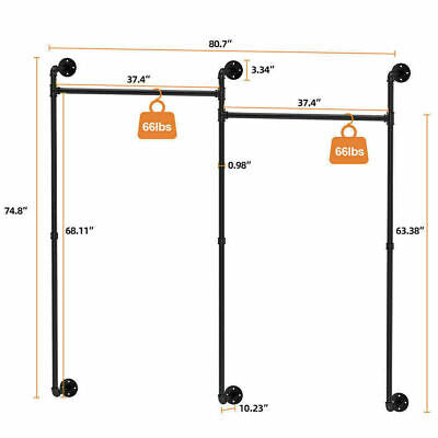205cm XL Industrial 2-Way Wall-Mounted Garment Rail