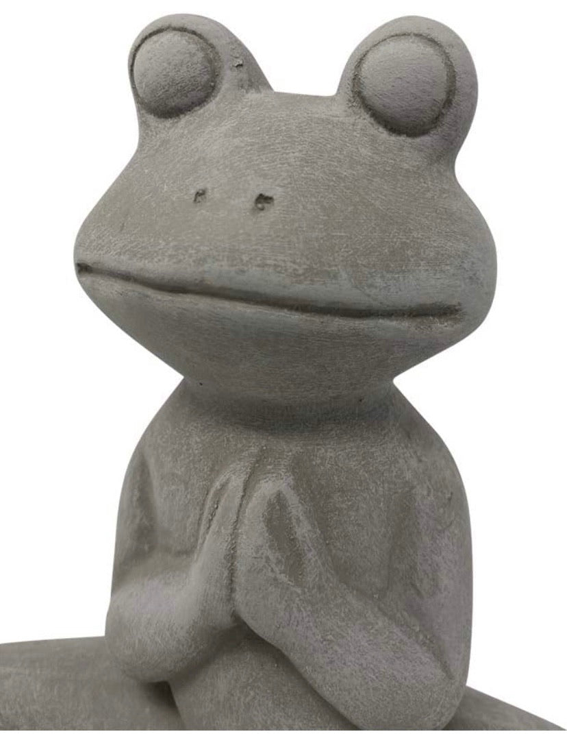 8.5in Meditating Frog Ceramic Sculpture – Grey Stone Finish