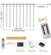 Curtain String Lights with Remote, LT 300 LEDs Window Curtain Fairy Lights 8 Modes 9.8ftx9.8ft USB Powered Fairy Lights for Party Bedroom Wall, Christmas Wedding Party Home Garden Outdoor Indoor Wall Decorations(Cool White)