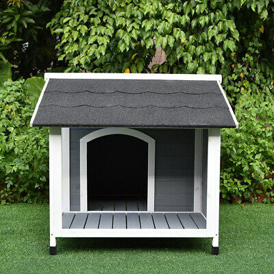 Wooden Pet Dog Kennel Timber Awning House Cabin Wood Log Box 100X91Cm