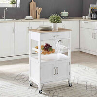White Rolling Kitchen Storage Trolley with Drawer & Basket