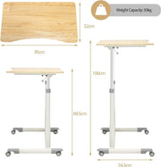 Mobile Height Adjustable Standing Desk, Compact Pneumatic Sit to Stand Up Computer Desk w/ Lockable Wheels, Ergonomic Rolling Laptop Table w/ Steel Frame for Home Office (Brown)
