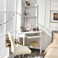 White Corner Computer Desk with Hutch & Keyboard Tray