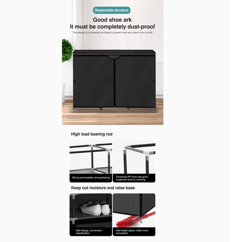 125 cm Covered DIY Shoe Rack with Bonus Storage Box – Black