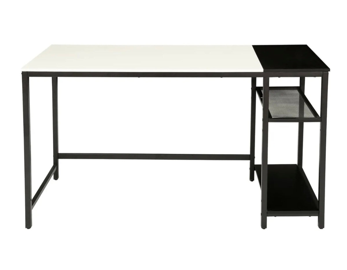 Computer Desk with 2-Tier Shelves – White & Black