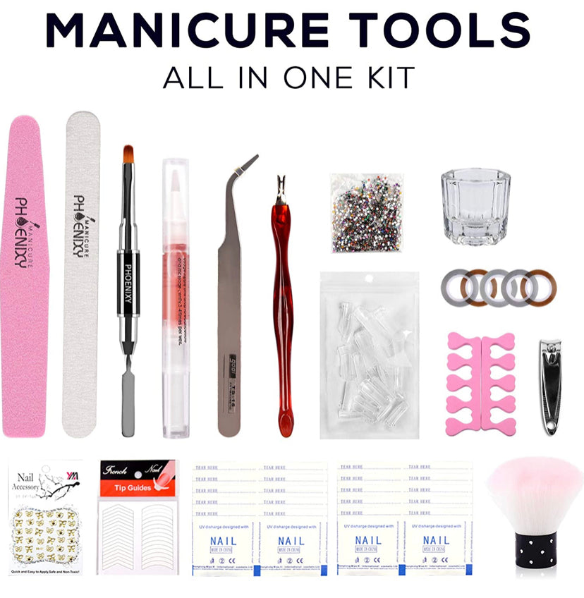 Poly Nail Gel Kit with 36W LED UV Nail Lamp Phoenixy 4 Colours Poly Nail Extension Gel Slip Solution Basic Nail Art Tools All In One Kit for Nail Manicure Beginner Starter Gift