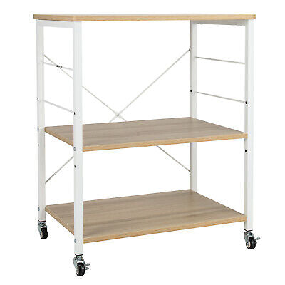 3-Tier Rolling Kitchen Storage Trolley with Hooks