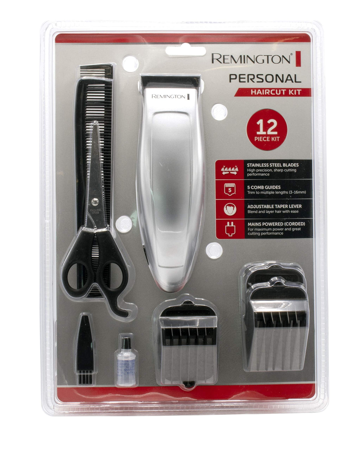 Remington HC70A Corded Haircut Kit – 12 Pieces, 3–16 mm