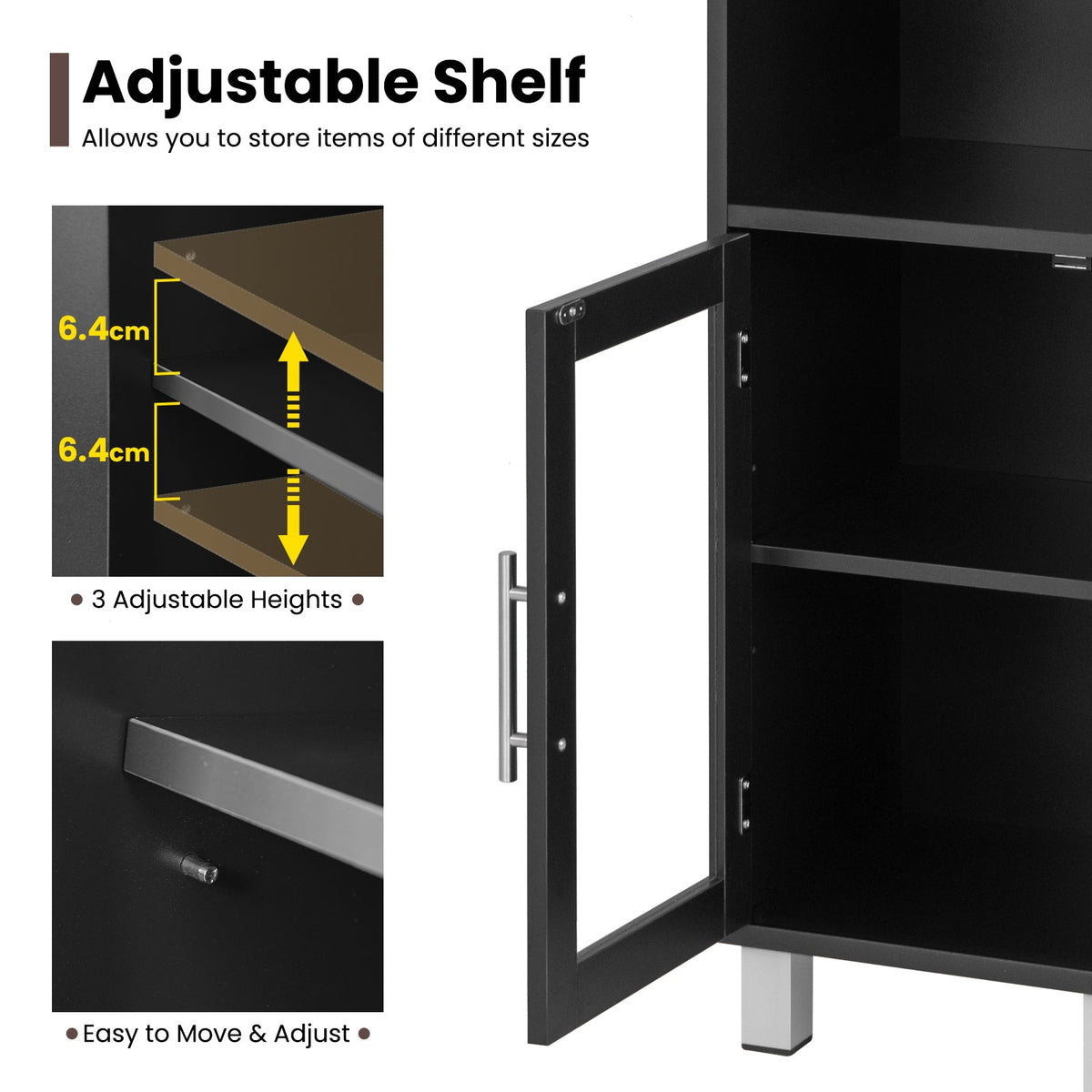 180 cm Five-Tier Tall Storage Cabinet with Glass Doors