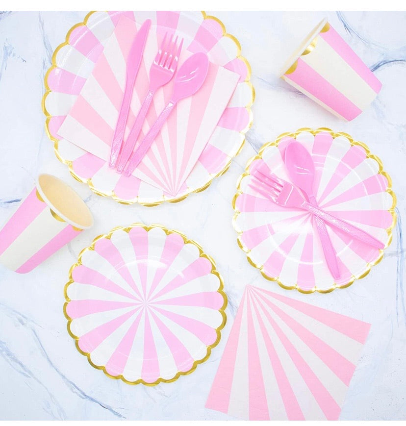 Pink and Baby Blue Gold Foil Party Supplies Set