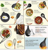 Silicone Kitchen Utensil Set, Cooking Spatulas Soup Ladle Slotted Spoon Turner Pasta Server Basting Brush Tongs Whisk Wooden Handle Heat Resistant Cookware Non-Stick Kitchen Gadgets Tools 12 Pcs