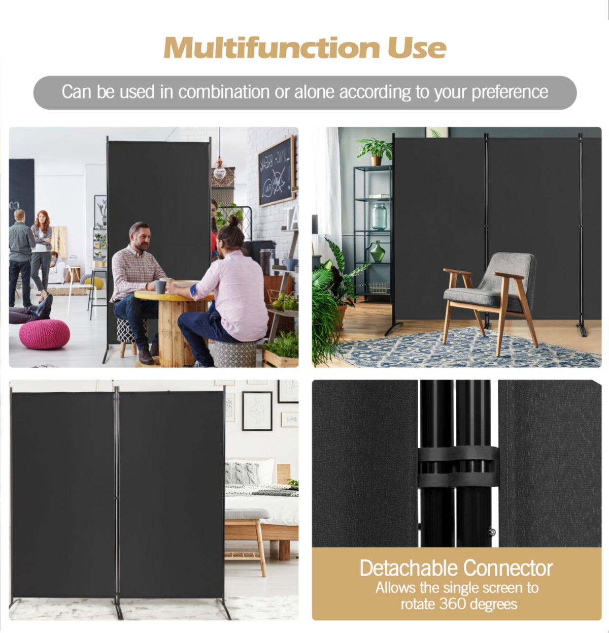 3-Panel Wood & Steel Folding Privacy Screen – 4 Colours