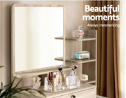 Dressing Table Mirror Stool Set Vanity Storage Desk Oak