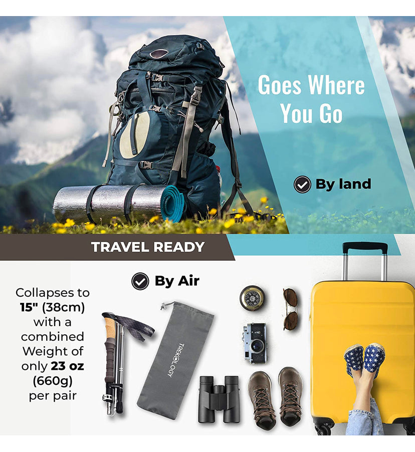 Collapsible Walking Stick, Folding Hiking Poles, Trekking Poles for Hiking Stick Nordic Walking Poles Trekking Poles Kids Folding Walking Stick Trekking Poles Ultra Light TREKOLOGY Trek Z-Cork Seniors