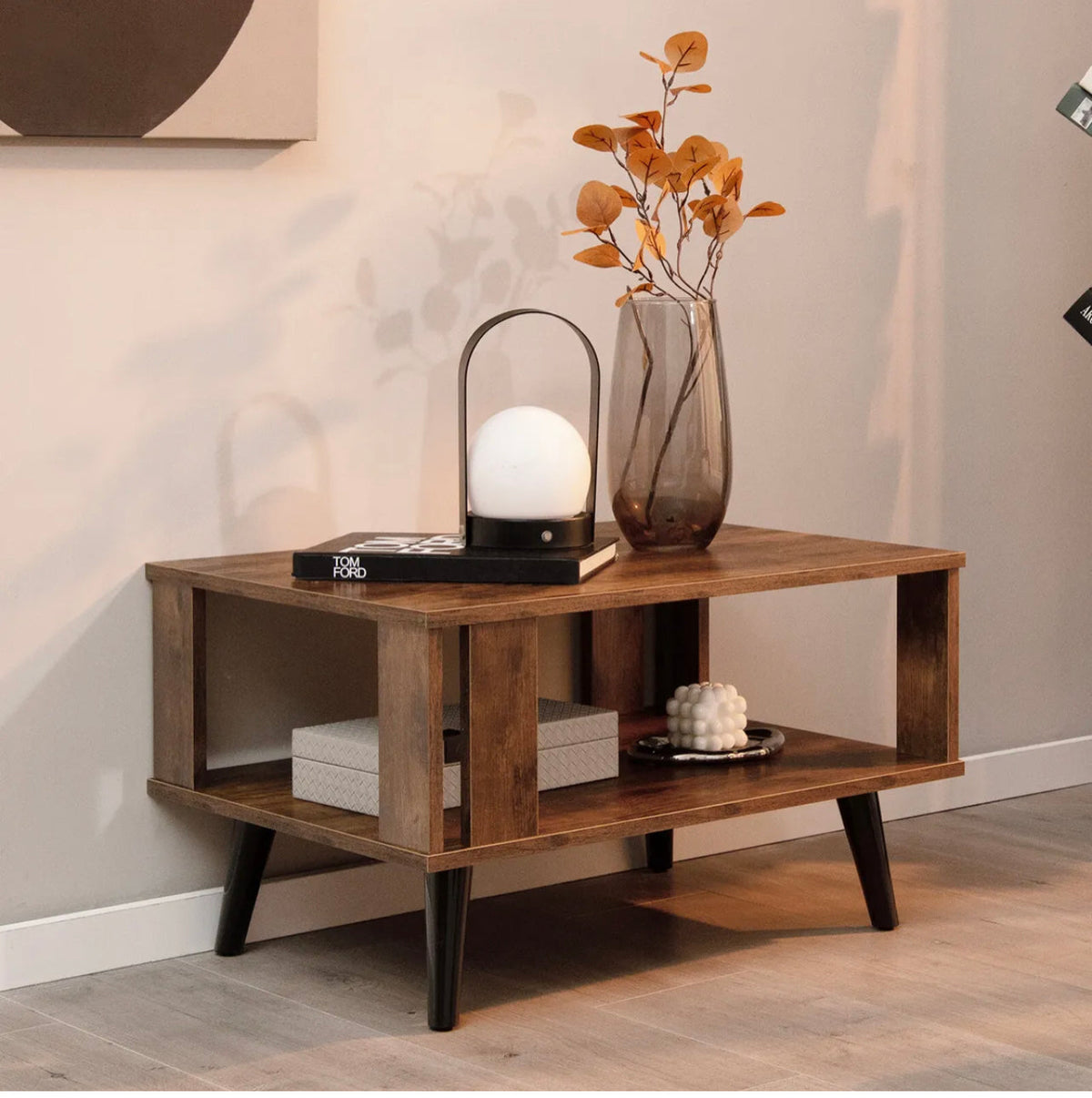Mid-Century Coffee Table with Open Storage Shelf