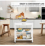 White Kitchen Trolley with Stainless-Steel Top