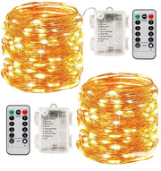 Led String Lights Battery Powered,[2 Pack] Fairy String Lights Battery Operated Waterproof 8 Modes 100 LED 33ft with Remote Control Christmas Decoration Lights (Warm white-10M)