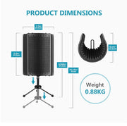Foldable Compact Microphone Isolation Shield with Tripod Stand