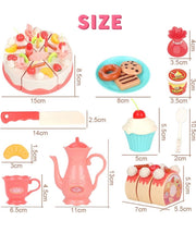 Pretend Play Food for Kids, DIY 82PCS Decorating and Cutting Birthday Party Cake, Tea Set,Candle,Fruits,Biscuits,Desserts,Educational Kitchen Toy with Lights&Sounds for Children,Girls&Boys,Aged 3+