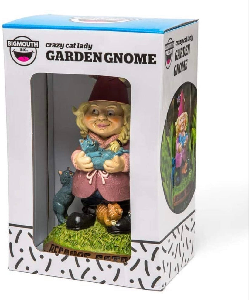 Crazy Cat Lady Garden Gnome - Funny Weatherproof Garden Decoration, Makes a Great Gag Gift - 9" Tall