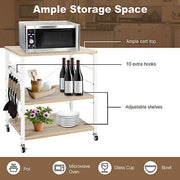 3-Tier Rolling Kitchen Storage Trolley with Hooks